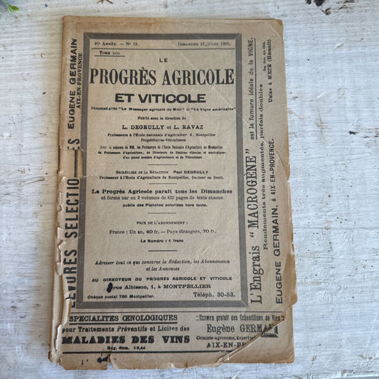 FRENCH AGRICULTURAL JOURNAL, "LE PROGRES AGRICOLE ET VITICOLE"
