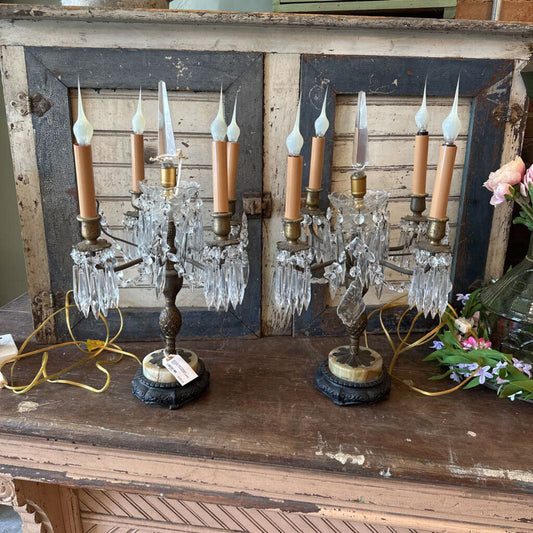 ANTIQUE 1900'S FRENCH CRYSTAL CHANDELIER LAMPS