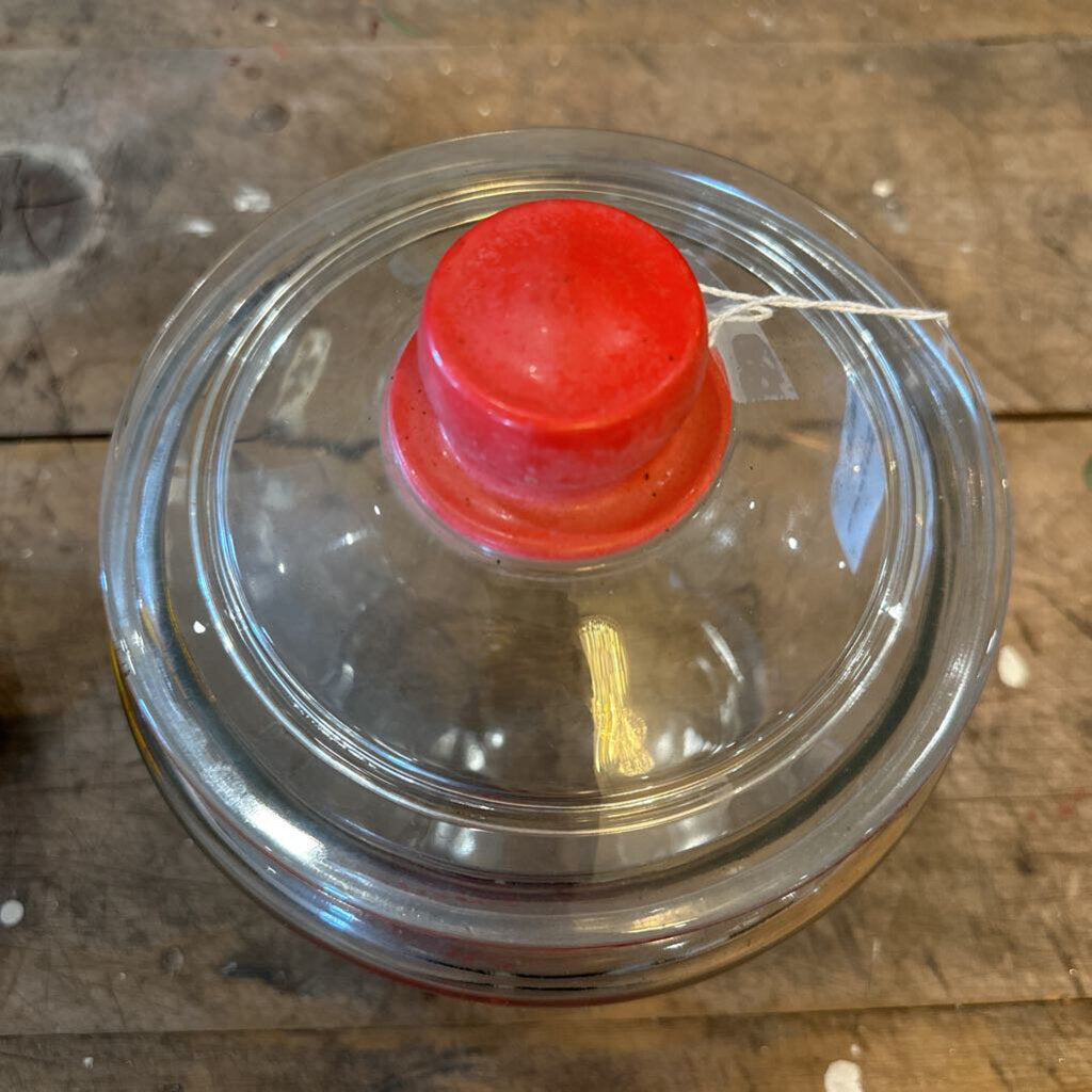 VINTAGE GLASS TOM'S JAR WITH LID