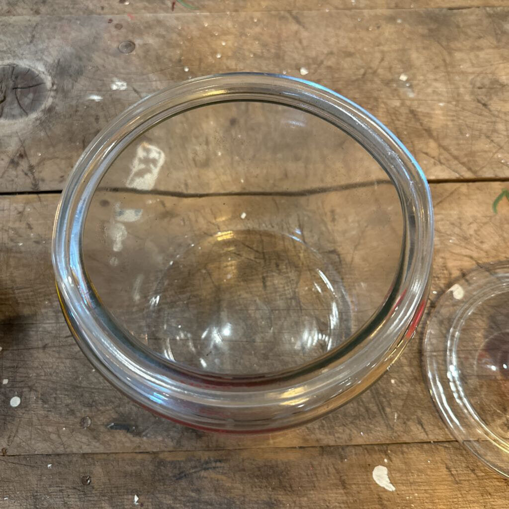VINTAGE GLASS TOM'S JAR WITH LID