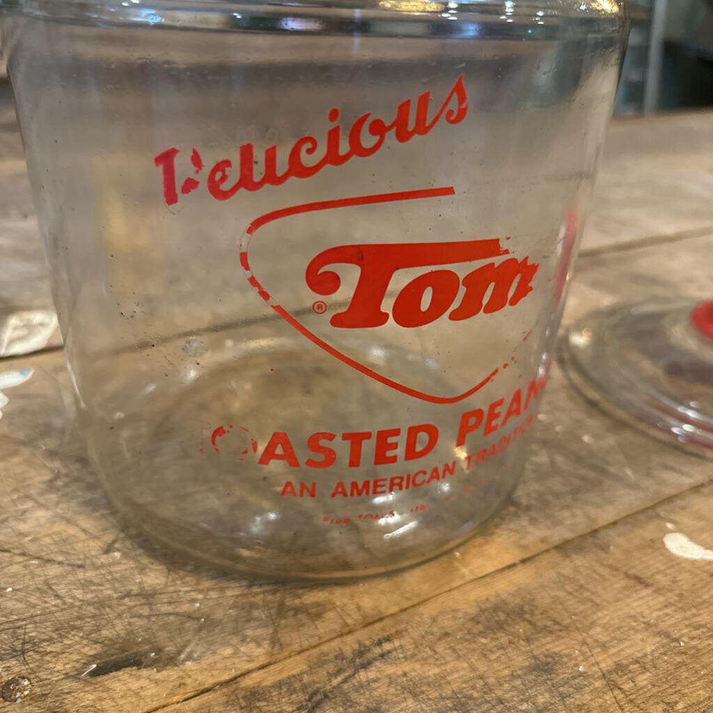 VINTAGE GLASS TOM'S JAR WITH LID