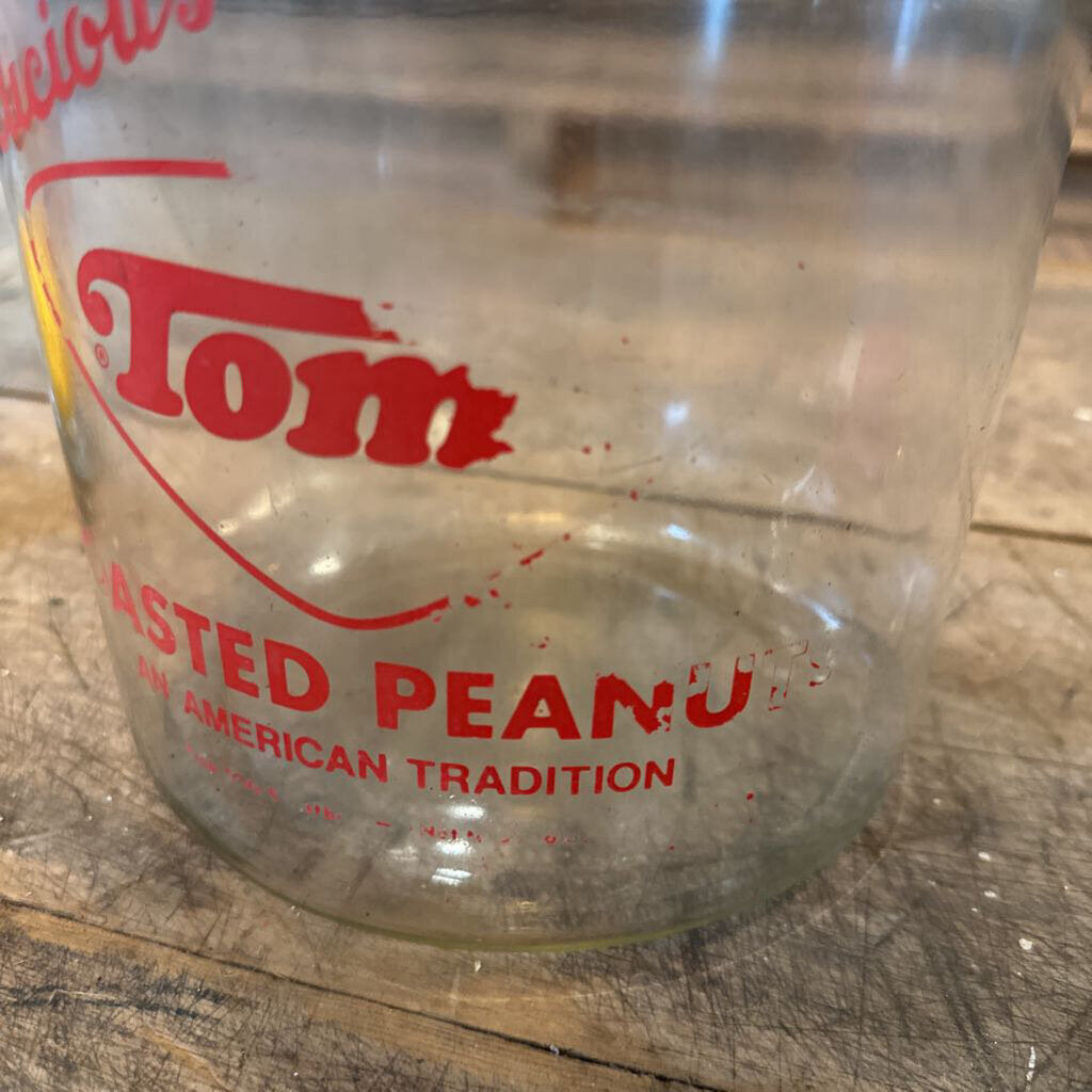VINTAGE GLASS TOM'S JAR WITH LID