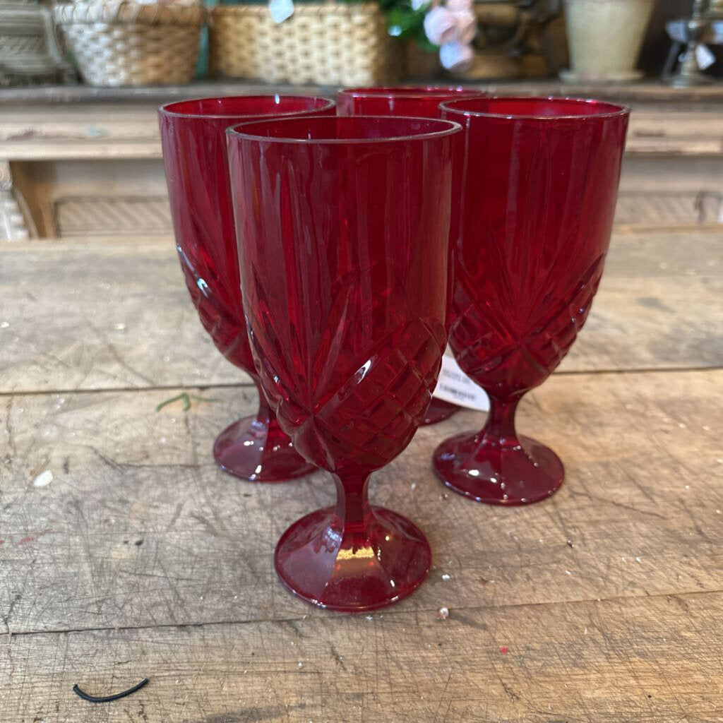IRIS RUBY RED CRYSTAL GOBLETS