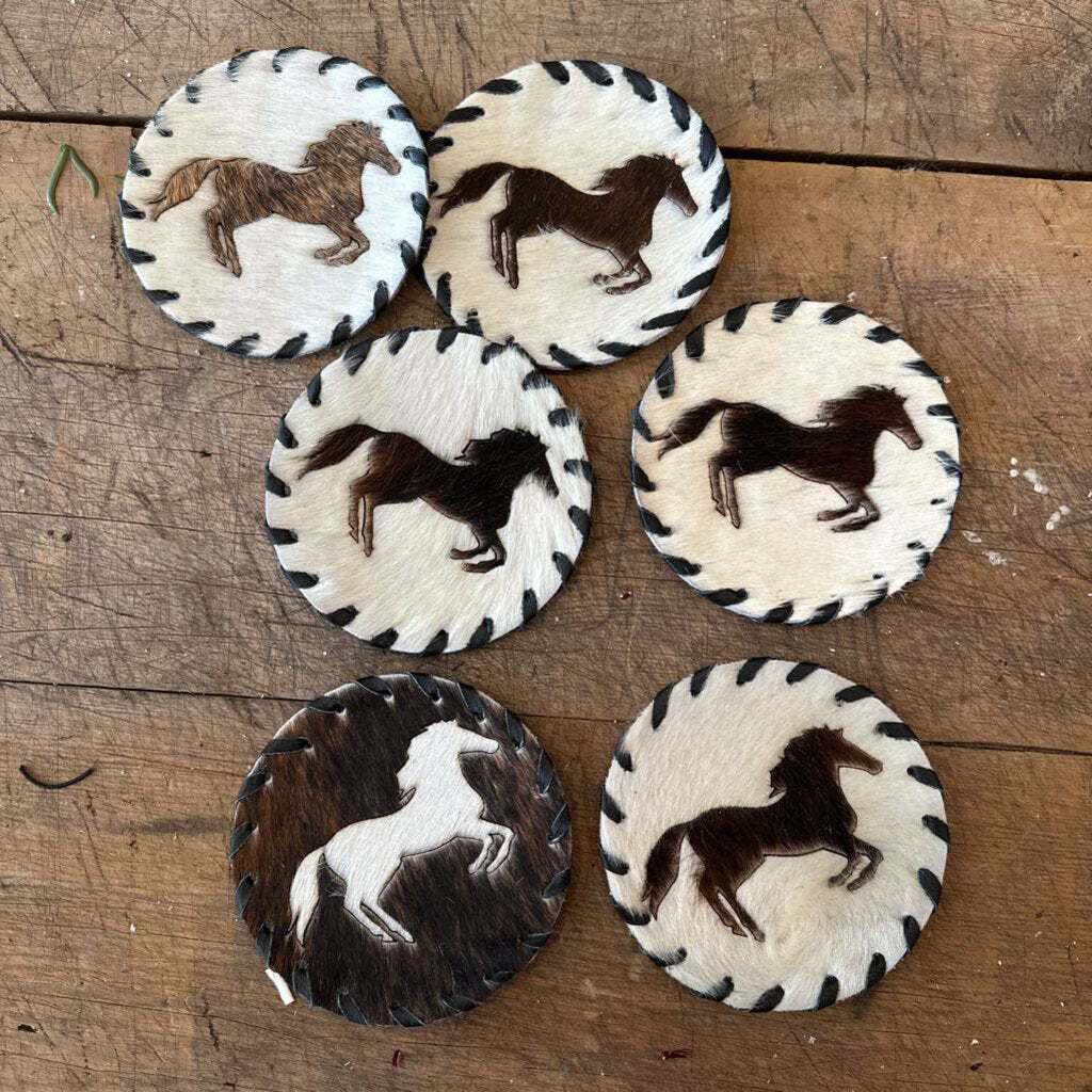 COWHIDE COASTERS WITH STITCHED EDGING