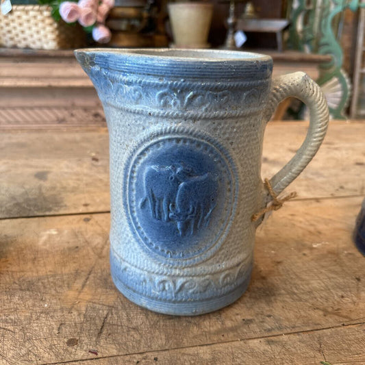 VINTAGE SALT GLAZE COW PITCHER