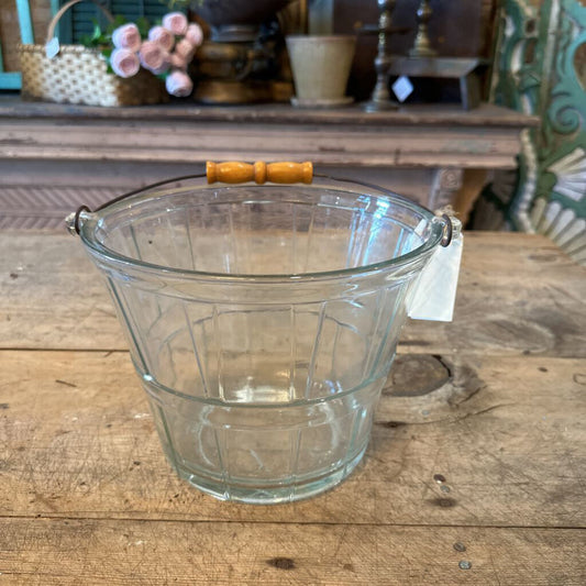 GLASS ICE BUCKET WITH WOOD HANDLE