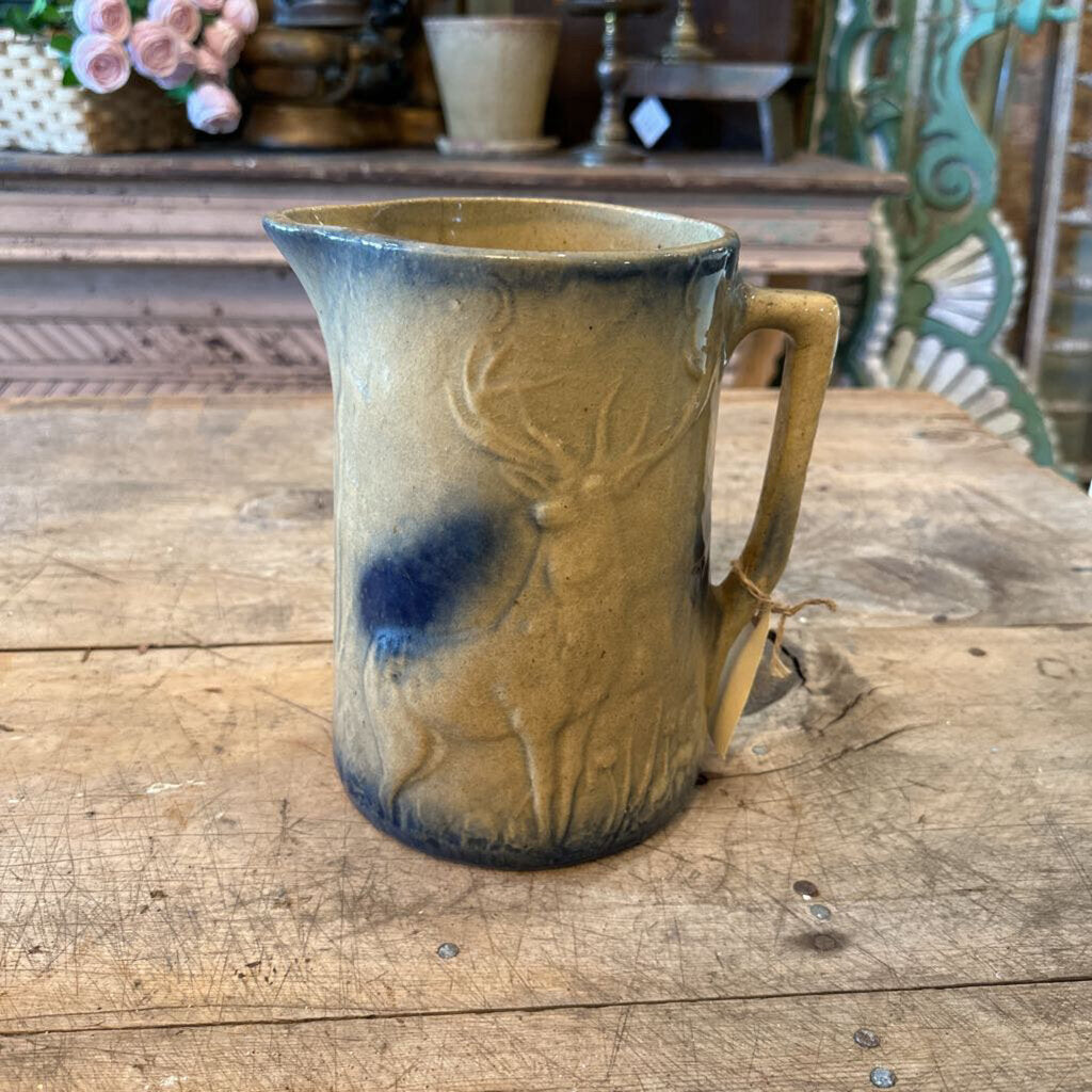 CERAMIC PITCHER WITH DEER IN FOREST