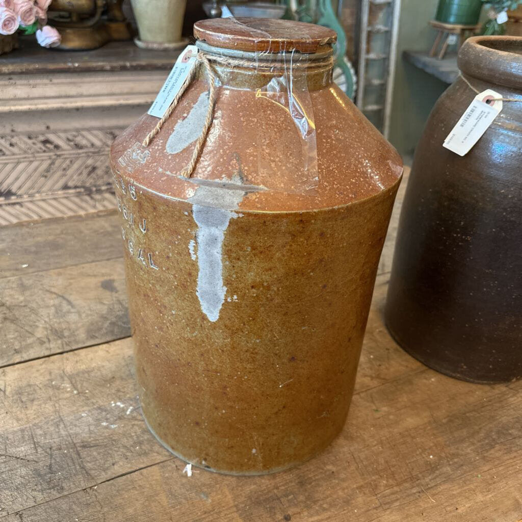 5 GALLON SALT GLAZE JUG WITH LID
