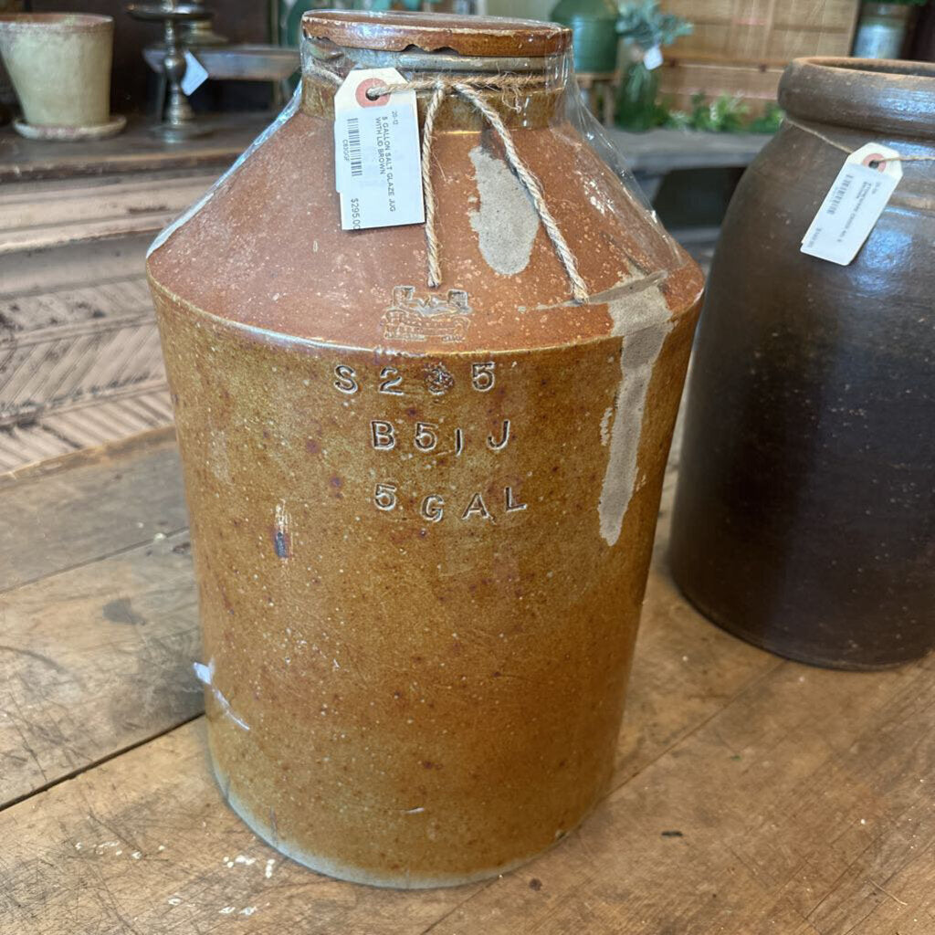 5 GALLON SALT GLAZE JUG WITH LID
