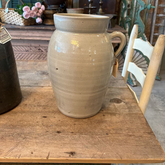 POTTERY CHURN WITH LID AND HANDLE