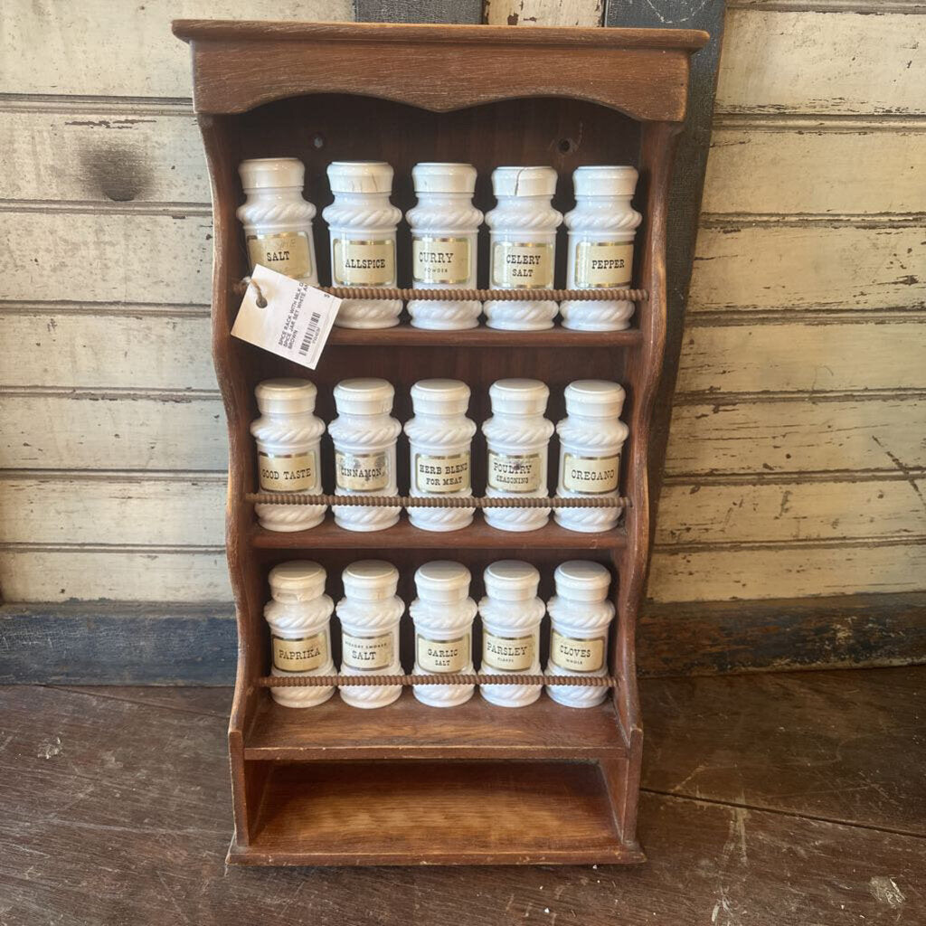 SPICE RACK WITH MILK GLASS SPICE JAR SET