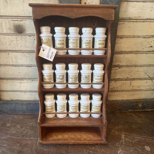 SPICE RACK WITH MILK GLASS SPICE JAR SET