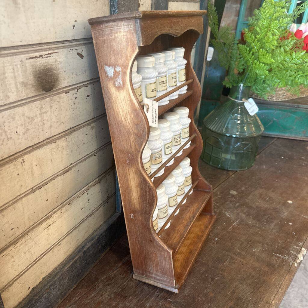 SPICE RACK WITH MILK GLASS SPICE JAR SET