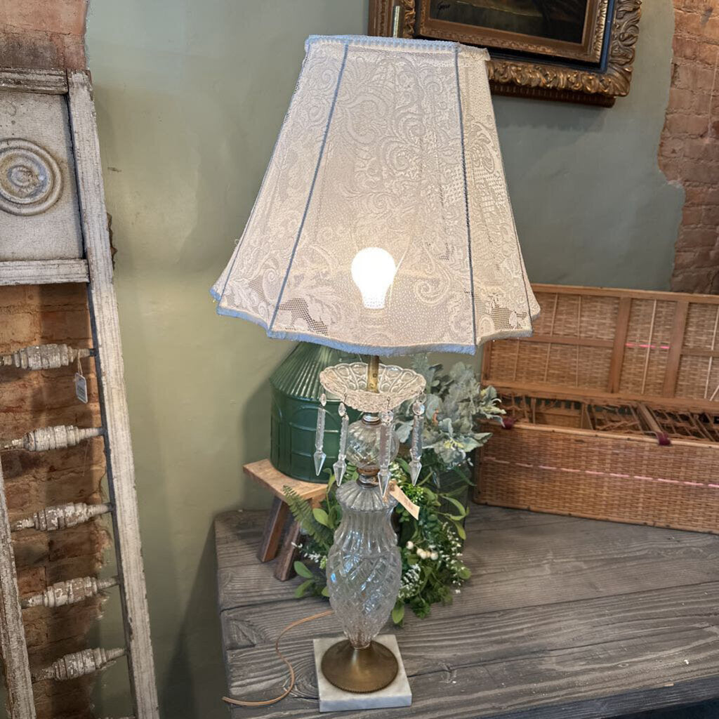 CUT GLASS LAMP WITH MARBLE BASE