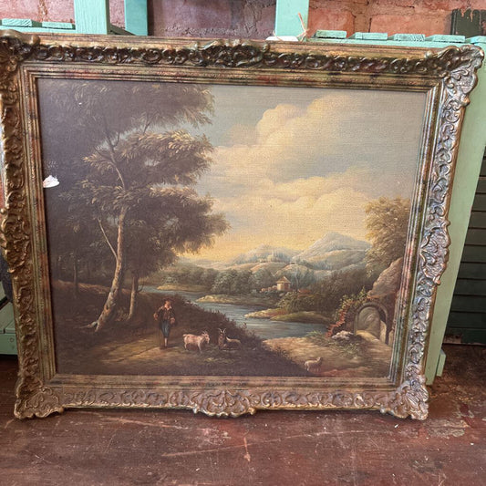 FRAMED BOY WITH GOATS PAINTING