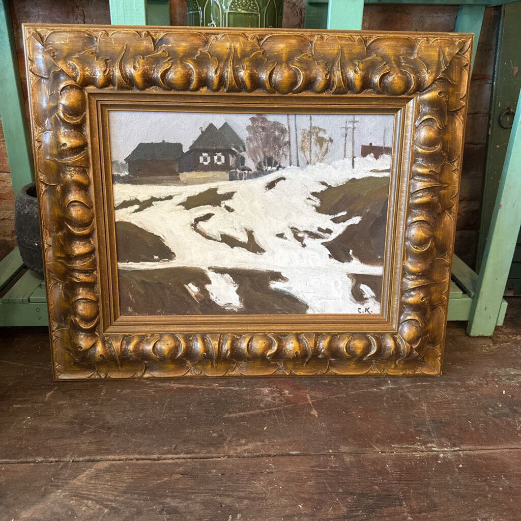 GALLERY FRAMED WINTER SCENE OIL PAINTING
