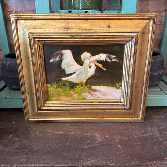 GALLERY FRAMED ORIGINAL OIL ON CANVAS "THE PELICAN" BY VAUNDEREN