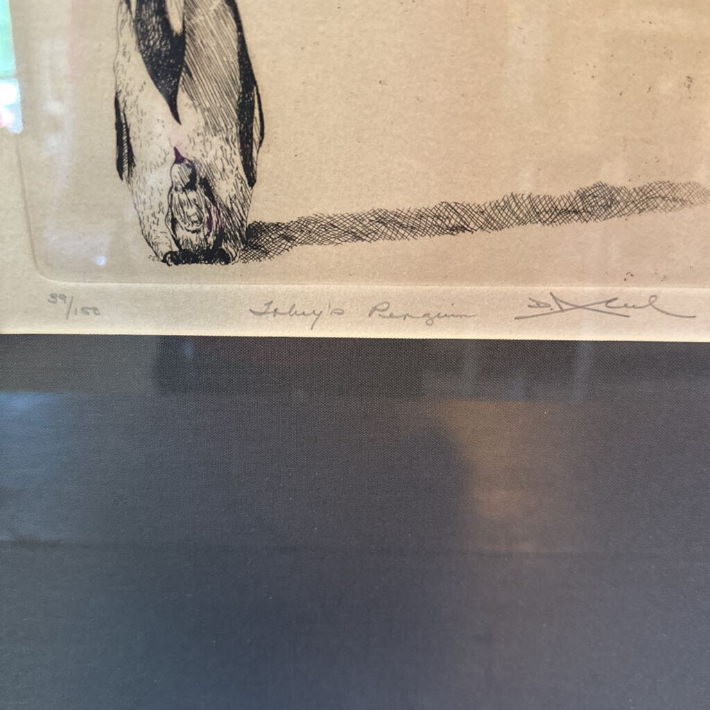 GALLERY FRAMED ORIGINAL ETCHING "TOBEY'S PENGUIN" SIGNED AND NUMBERED