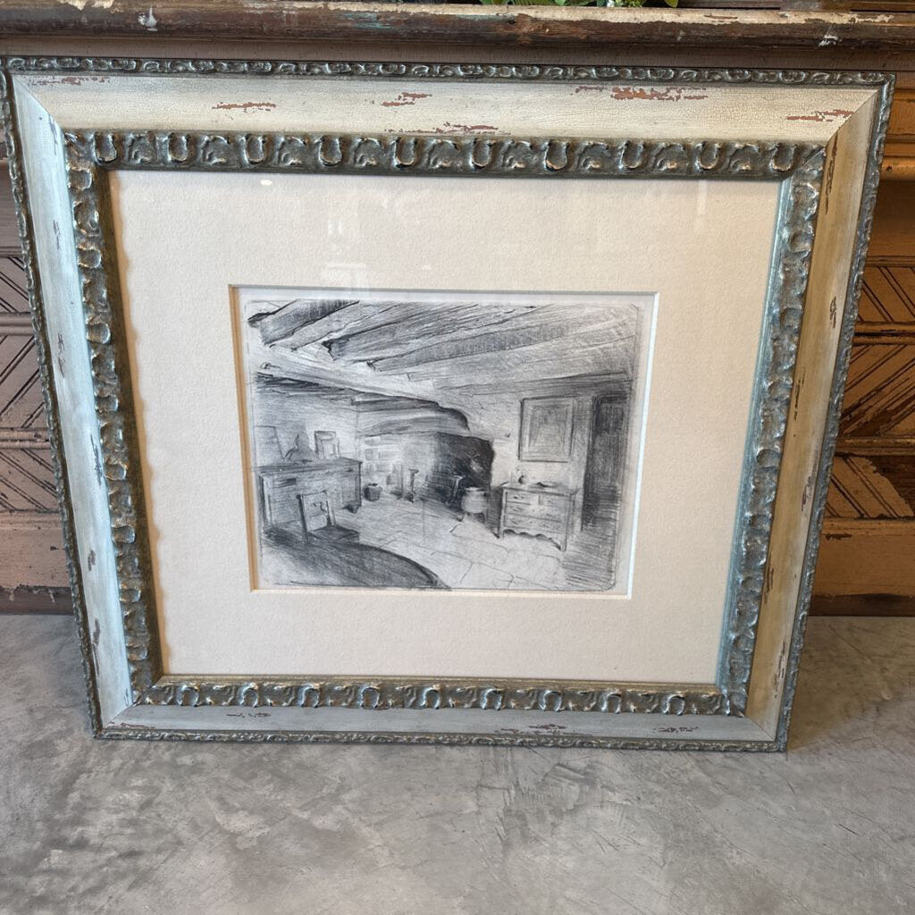 GALLERY FRAMED ORIGINAL LITHOGRAPH "THE OLD MANOR" BY ALBERT BELLAROCHE
