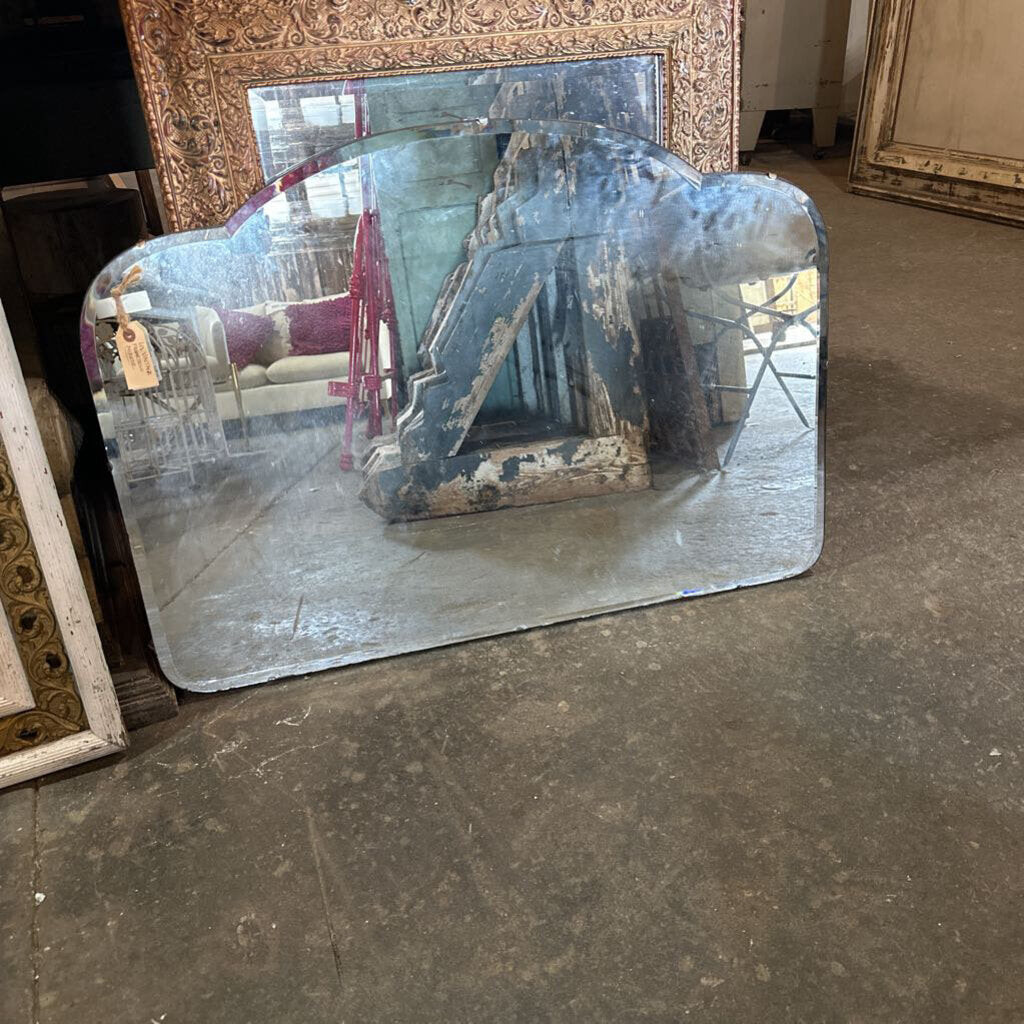 VINTAGE FRAMELESS MIRROR WITH WOOD BACK