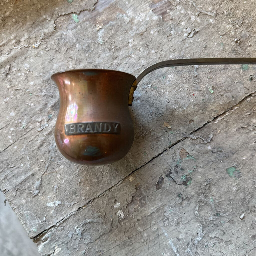 VINTAGE COPPER BRANDY LADLE WITH BRASS HANDLE