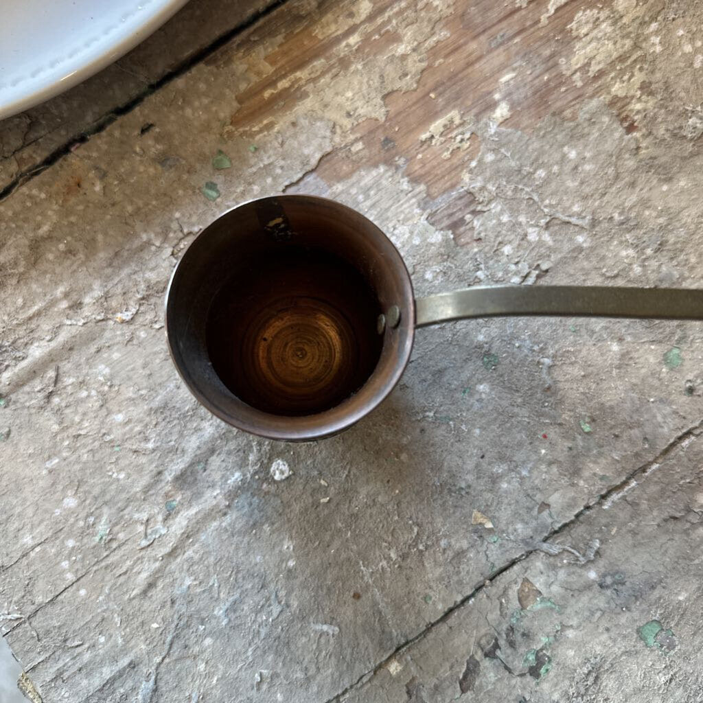 VINTAGE COPPER BRANDY LADLE WITH BRASS HANDLE