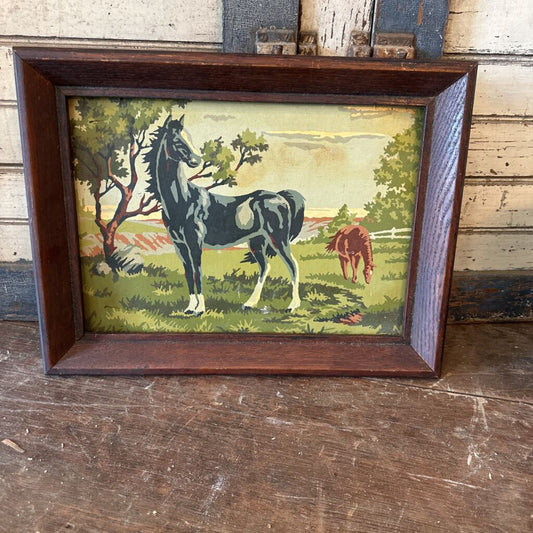 FRAMED VINTAGE "PAINT BY NUMBER" HORSE PAINTING