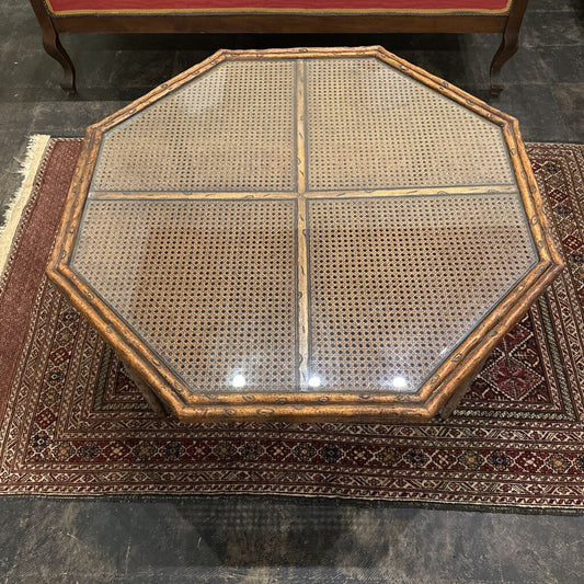 VINTAGE OCTAGONAL BAMBOO AND CANE COFFEE TABLE