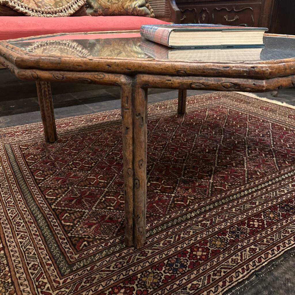 VINTAGE OCTAGONAL BAMBOO AND CANE COFFEE TABLE
