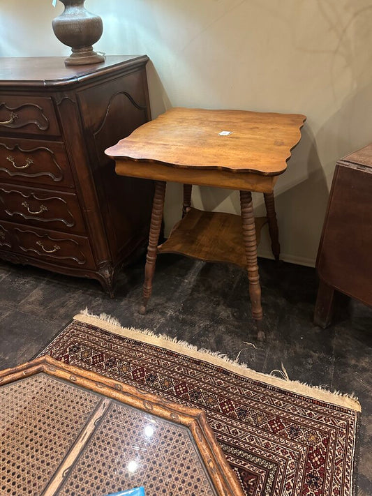 CLASSIC AMERICAN TWO TIER OAK PARLOR TABLE WITH BRASS BALL CLAW FEET C.1930'S