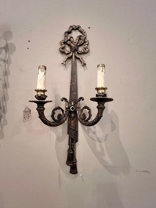 TWO LIGHT BURNISHED BRASS WALL SCONCES