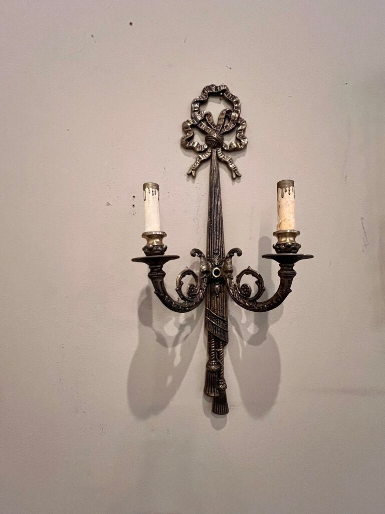 TWO LIGHT BURNISHED BRASS WALL SCONCES