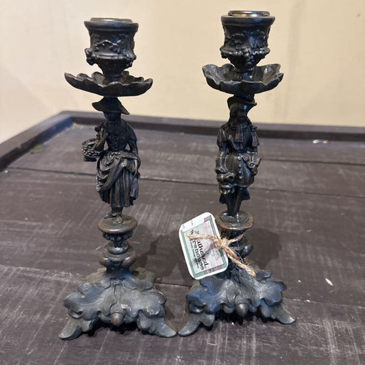 RESIN ART DECCO STYLE STATUE TAPER HOLDERS