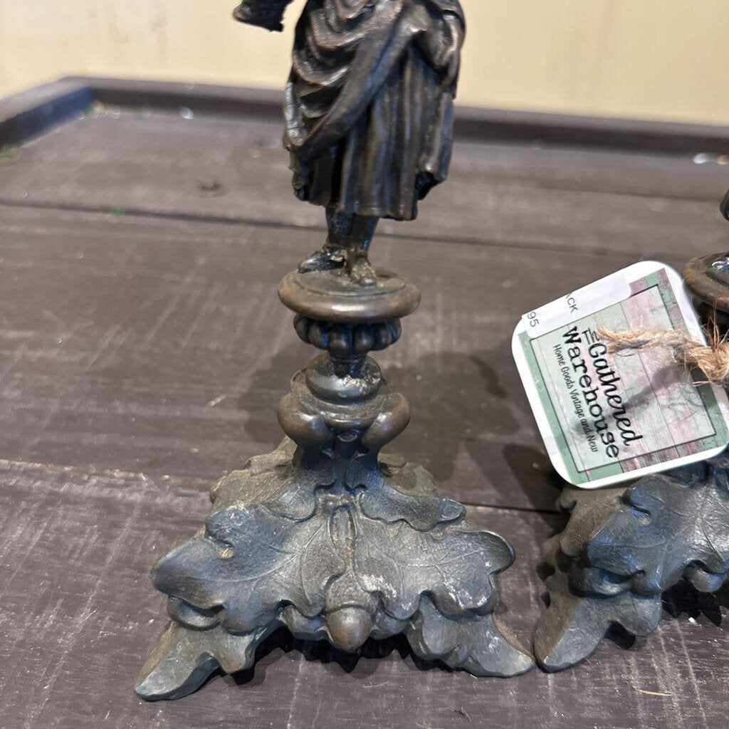 RESIN ART DECCO STYLE STATUE TAPER HOLDERS