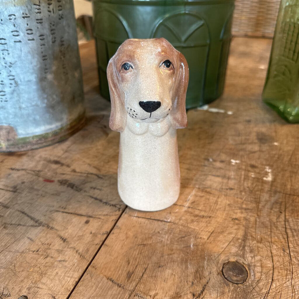 HAND PAINTED STONEWARE DOG VASE
