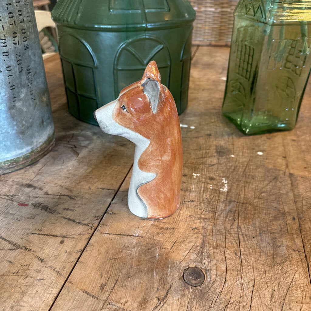 HAND PAINTED STONEWARE DOG VASE