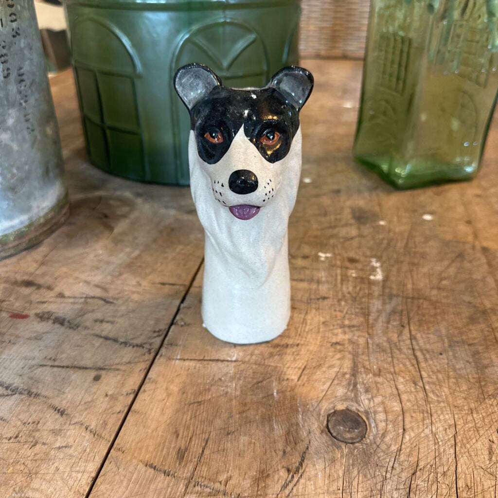 HAND PAINTED STONEWARE DOG VASE