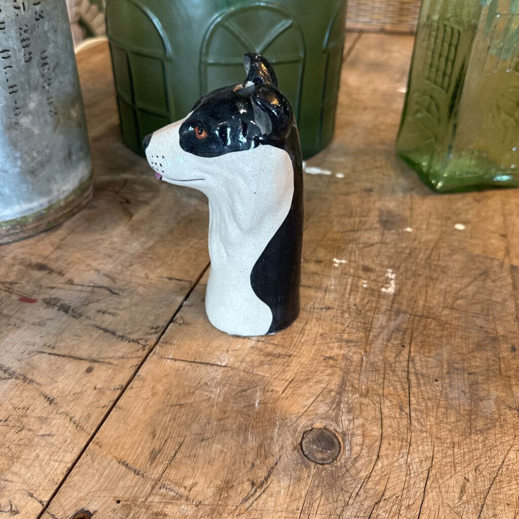 HAND PAINTED STONEWARE DOG VASE