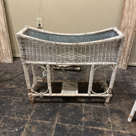 WICKER PLANTER WITH METAL INSERT- 1950'S