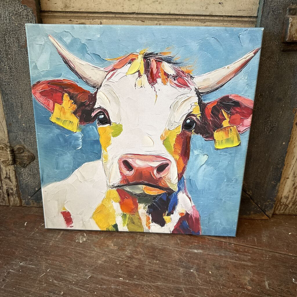 COLORFUL COW ON CANVAS
