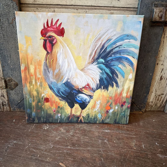 COLORFUL ROOSTER ON CANVAS