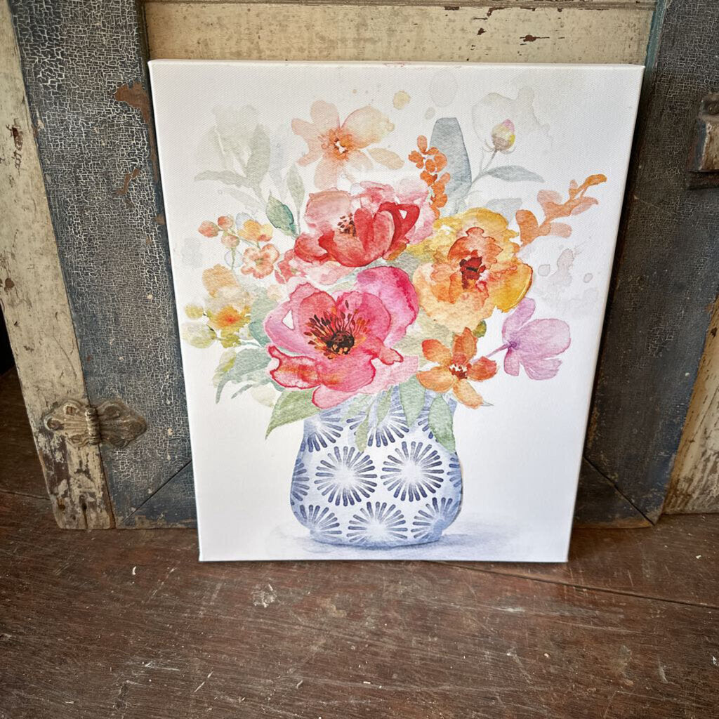 CANVAS OF COLORFUL FLOWERS IN VASE