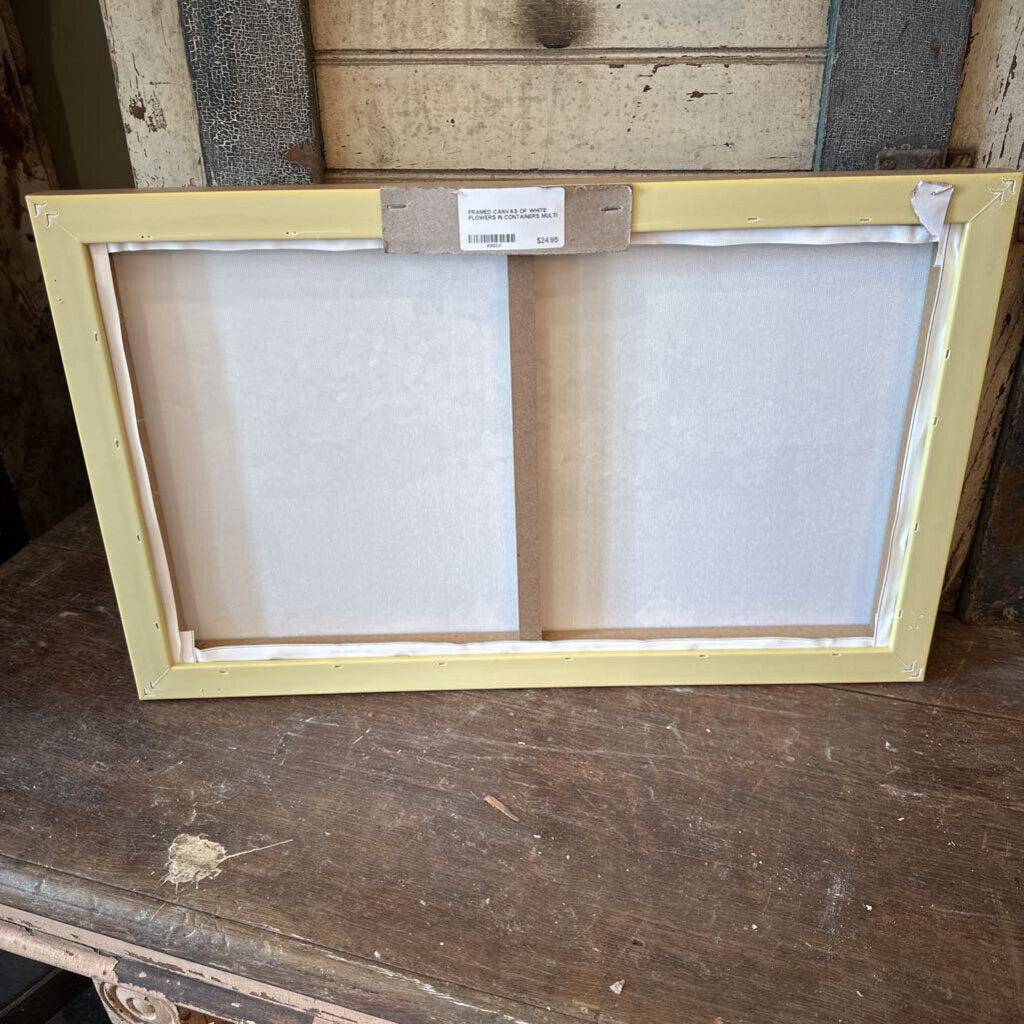 FRAMED CANVAS OF WHITE FLOWERS IN CONTAINERS