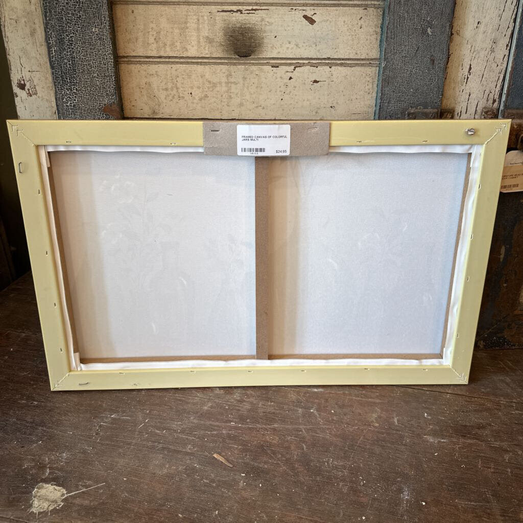 FRAMED CANVAS OF COLORFUL VASES