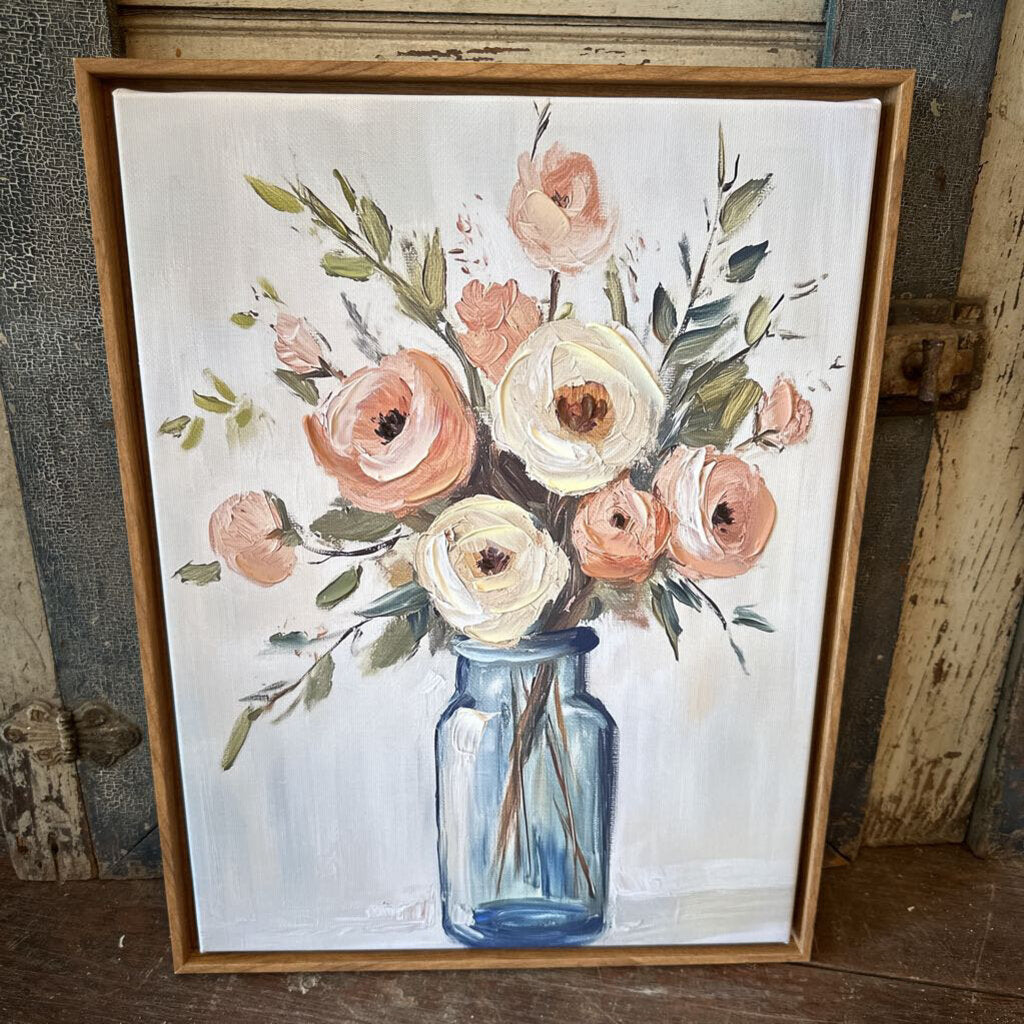 FRAMED CANVAS OF FLOWERS IN A JAR