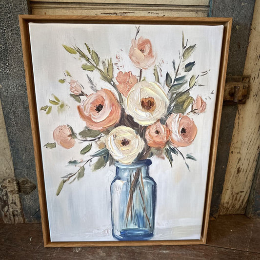 FRAMED CANVAS OF FLOWERS IN A JAR