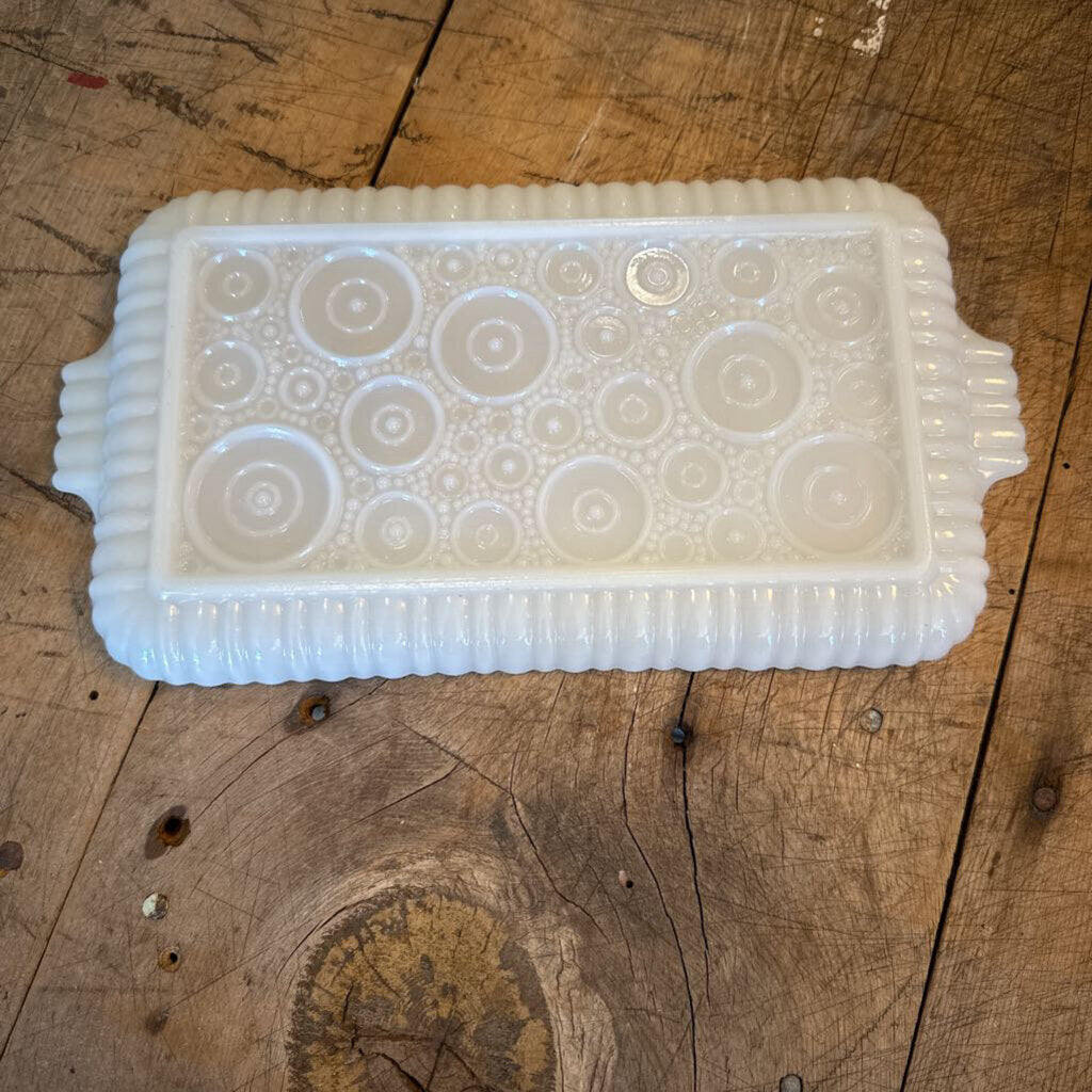 VINTAGE FIRE KING WHEAT MILK GLASS SNACK TRAY