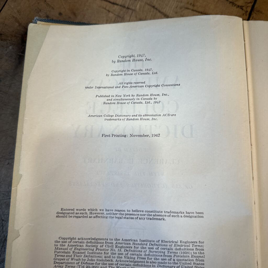 AMERICAN COLLEGE DICTIONARY, 1947