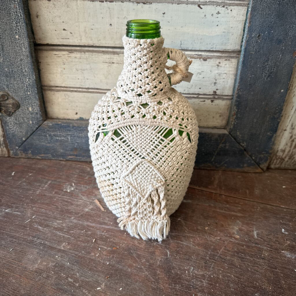 MACRAME COVERED GLASS BOTTLE