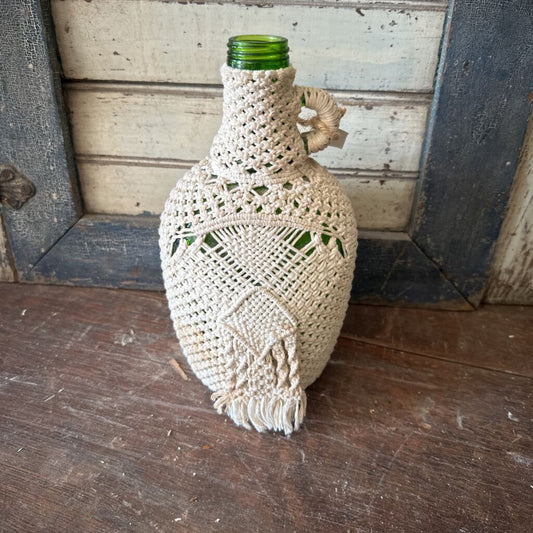 MACRAME COVERED GLASS BOTTLE